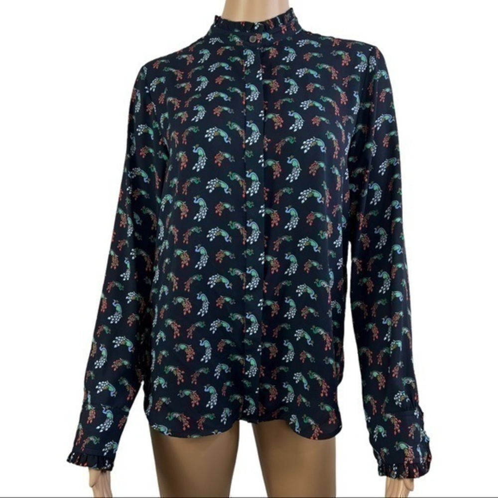 Ann Taylor Loft Women Top Peacock 🦚 Blouse Buttons Sz S